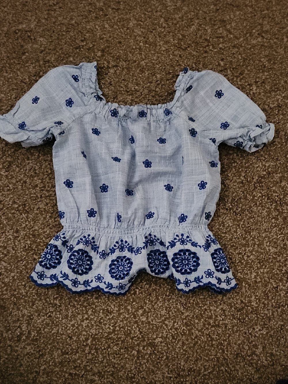 Gymboree Light Blue Peasant Top with Navy Embroidery
